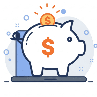 Cost Saving – Efficient Expense Reduction Illustration of a piggy bank with a dollar sign, representing cost-saving and financial efficiency.